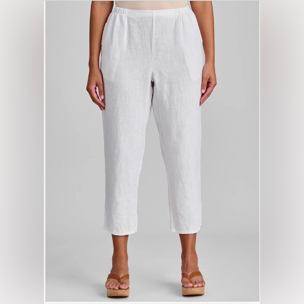 FLAX Pocketed Ankle Pants White Medium Weight Linen Women's Large